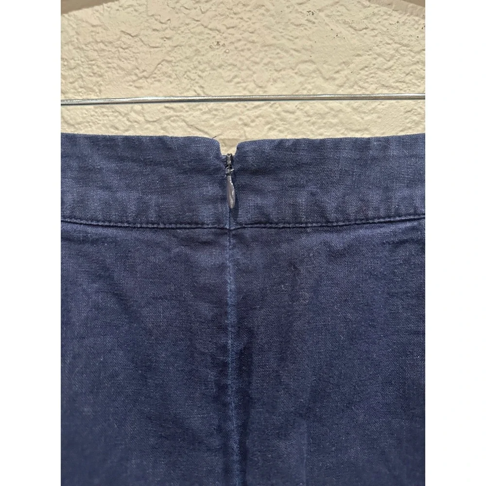 Boden Navy Blue Floral Embroidered Linen Cotton A-Line Skirt Petite 6P Boho